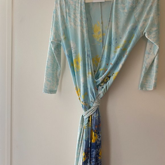 NWT Polly & Stretch Light & Dark Blue Wrap Dress L - Picture 6 of 7